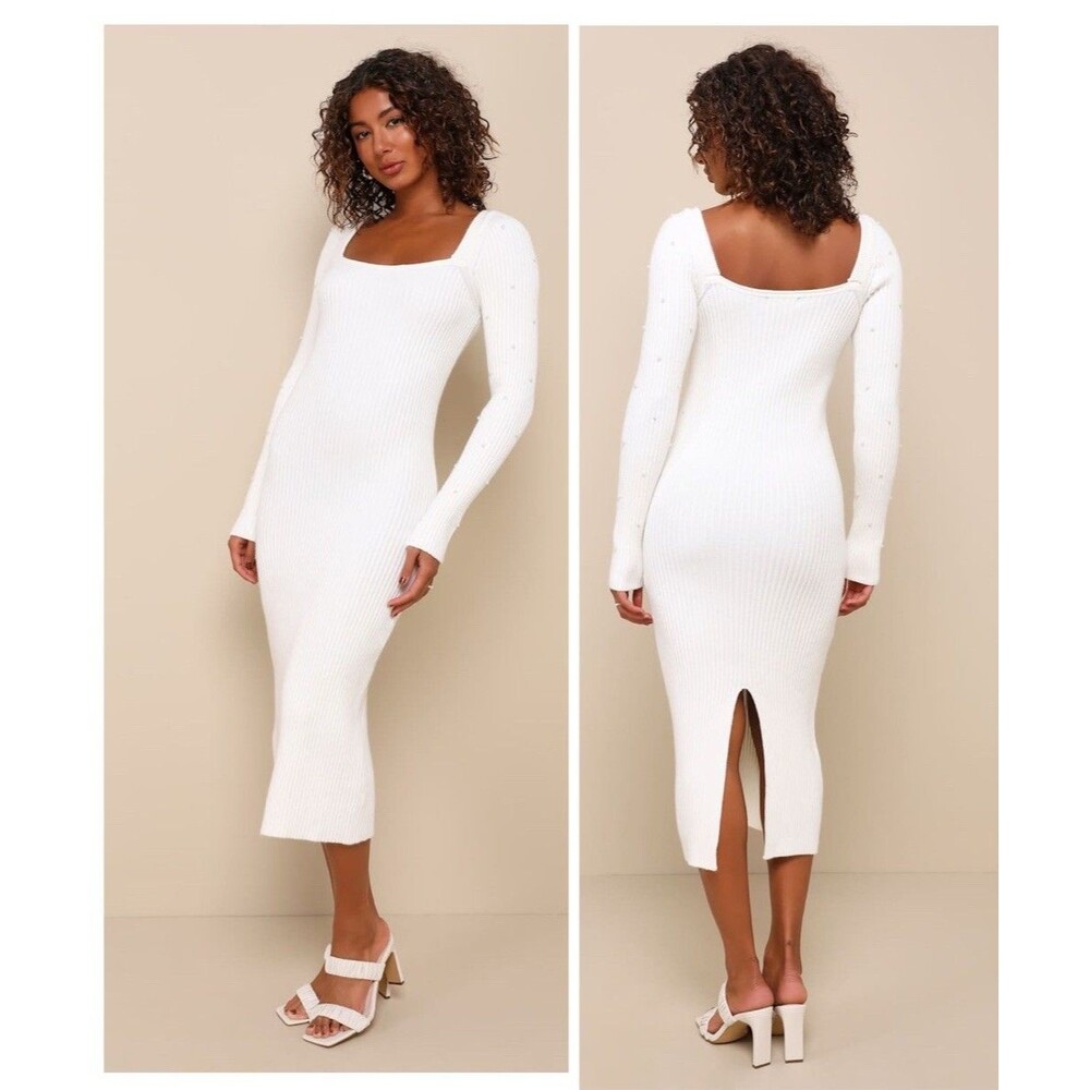 Lulu's Elegant White Long Sleeve Dress
